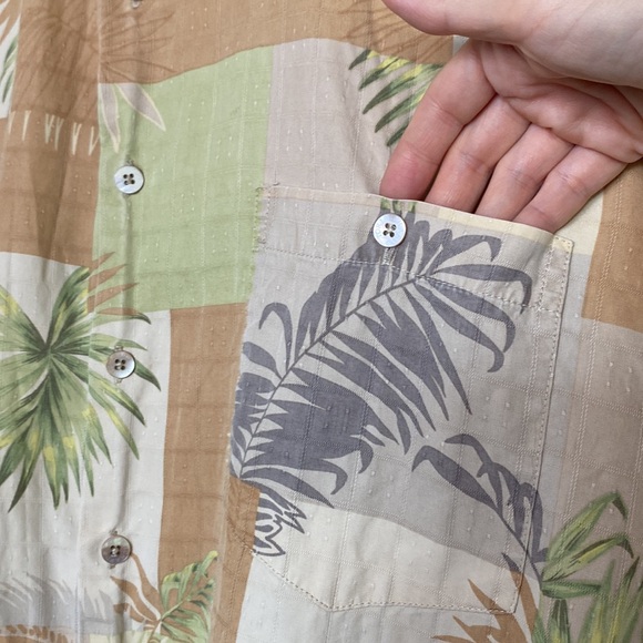 Vintage 90s Silk Hawaiian Shirt Men 2XL Cream Tan Palm Fronds USA Camp Festival - Picture 5 of 13
